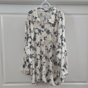 Torrid Cream and Black Floral Button Down Shirt
